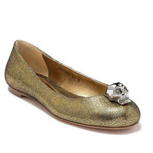 NIB Alexander McQueen Skull Gold Metallic Flats